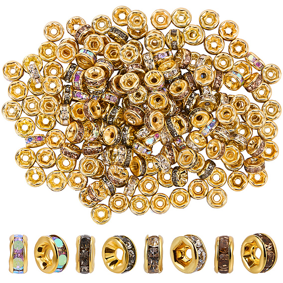 200шт 4 цвета латунные бусины со стразами класса А, с золотым покрытием, рондель, без никеля 