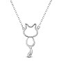 SHEGRACE 925 Sterling Silver Pendant Necklaces, with Spring Ring Clasp, Cat Shape