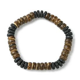 Bracelet extensible perlé en pierre de lave naturelle et disque de noix de coco