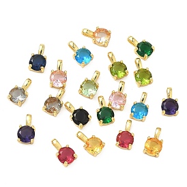 Латунь стекло кулоны, плоские круглые прелести, реальный 18 k позолоченный