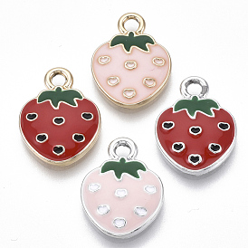 Eco-Friendly Zinc Alloy  Pendants, with Enamel, Strawberry, Cadmium Free & Nickel Free & Lead Free