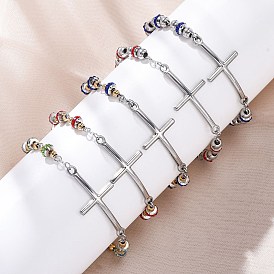 201 из нержавеющей стали ссылку цепи браслеты, с 304 застежками из нержавеющей стали и стразами, крестик