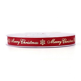 Polyester Grosgrain Ribbon for Christmas, Snowflake & Word