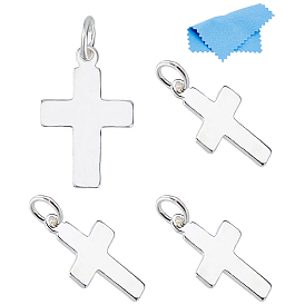 4Pcs 925 Sterling Silver Charms, with Jump Rings, Silver Color Plated, with 1Pc Polishing Cloth