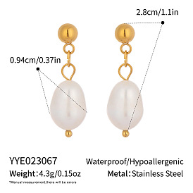 Серьги-гвоздики с подвесками из нержавеющей стали в виде риса, с пресноводным жемчугом, золотые