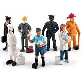 7 pcs ensemble d'ornements de modèle de personne professionnelle en plastique, accessoires de maison de poupée micro paysage, faire semblant de décorations d'accessoires