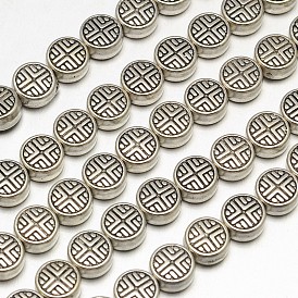 Tibetan Style Flat Round Alloy Bead Strands, Lead Free & Nickel Free & Cadmium Free, 6.3x3.5mm, Hole: 1mm, about 33pcs/strand, 8 inch