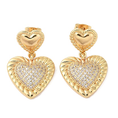 Серьги-гвоздики из латуни с микро-паве, прозрачные серьги-гвоздики с кубическим цирконием для женщин, без кадмия и без свинца, долговечный, сердце