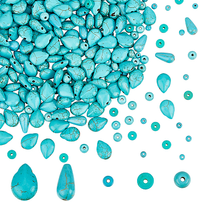 310шт. 5 стили наборов синтетических бирюзовых и хаулитовых бусин, окрашенные, разнообразные
