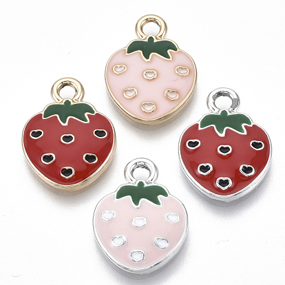 Eco-Friendly Zinc Alloy  Pendants, with Enamel, Strawberry, Cadmium Free & Nickel Free & Lead Free