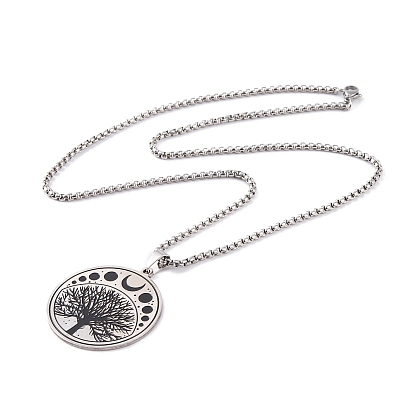 304 из нержавеющей стали ожерелья эмали, ожерелья с подвесками в виде дерева с фазами луны