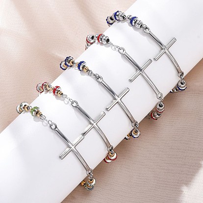 201 из нержавеющей стали ссылку цепи браслеты, с 304 застежками из нержавеющей стали и стразами, крестик