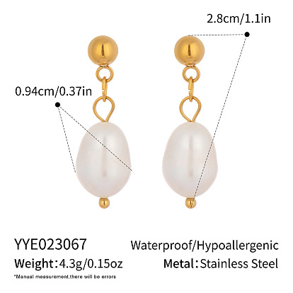 Серьги-гвоздики с подвесками из нержавеющей стали в виде риса, с пресноводным жемчугом, золотые