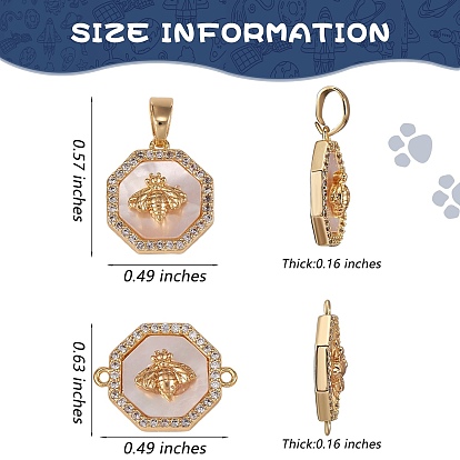 DIY Jewelry Making Findings Kits, Including Brass Micro Pave Clear Cubic Zirconia Charms & Connector Charms, with Shell, Polygon with Bee, Cadmium Free & Nickel Free & Lead Free