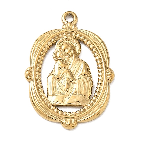 Religion 304 Stainless Steel Pendants, Rectangle with Virgin Mary & Baby Jesus Charms