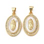 Brass Micro Pave Cubic Zirconia Pendants, Cadmium Free & Lead Free, with Shell, Oval