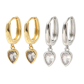 Cubic Zirconia Teardrop Dangle Hoop Earrings, Rack Plating Brass Earrings for Women, Lead Free & Cadmium Free
