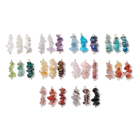 30Pcs 30 Styles 304 Mixed Gemstone Chip Beaded Connector Charms, with Stainless Steel Double Wire Loops