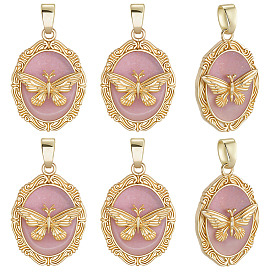 6 кулоны латунные эмалевые шт., овал с подвесками в виде бабочек, стойки покрытие, прочное покрытие, без кадмия и без свинца, реальный 18 k позолоченный