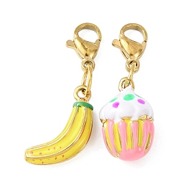 304 подвесные украшения из эмали из нержавеющей стали, с карабин-лобстерами , золотые