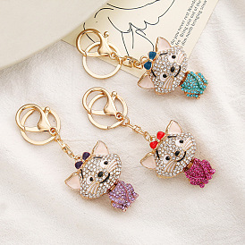 Colorful diamond pendant cute cat creative alloy key chain cartoon car accessories pendant small gift