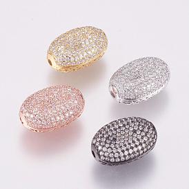 Brass Micro Pave Cubic Zirconia Beads, Oval, Filigree