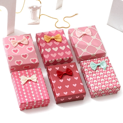 Картонная подарочная коробка комплект ювелирных изделий коробки, Для кольца, серьга, прямоугольник с бантом