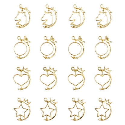 Zinc Alloy Open Back Bezel Pendants, For DIY UV Resin, Epoxy Resin, Pressed Flower Jewelry, Mixed Shapes