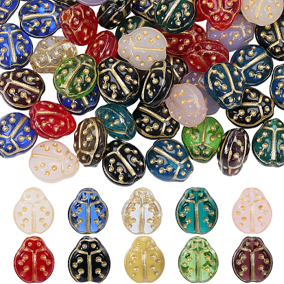100pcs Glasperlen, Käfer, goldenen Metall umschlungen