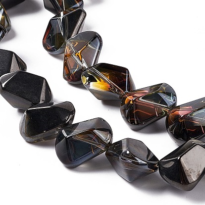 Half Rainbow Plated Electroplate Glass Beads, Polygon