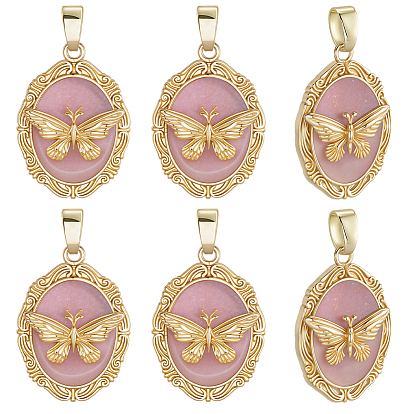 6 кулоны латунные эмалевые шт., овал с подвесками в виде бабочек, стойки покрытие, прочное покрытие, без кадмия и без свинца, реальный 18 k позолоченный