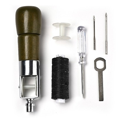 Инструмент для резьбы по коже из бука и дерева, с восковой нитью, железной отверткой, железной иглой, а также фурнитурой из железа, пластика, алюминия и стали