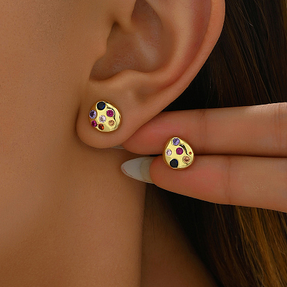 S925 boucles d'oreilles à tige en argent sterling avec pépites, avec zircone cubique colorée