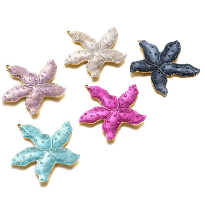 Stainless Steel Pendants, with Enamel, Golden, Flower Charms