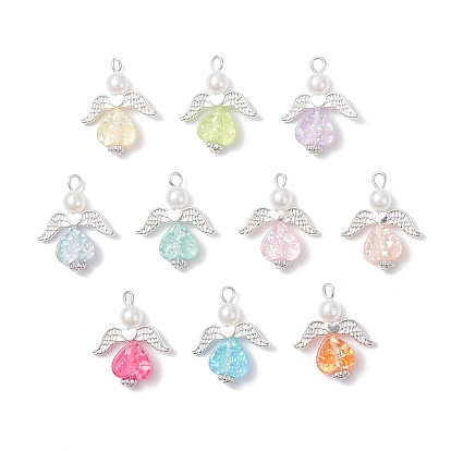 Прозрачные смоляные подвески, подвеска в форме сердца с ангелом, с блестящей пудрой, крылом из сплава и железной петлей