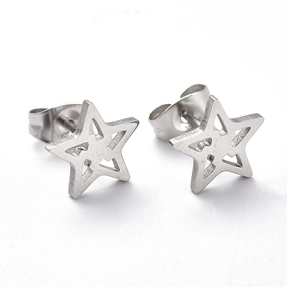 304 Stainless Steel Stud Earrings, Hypoallergenic Earrings, Star