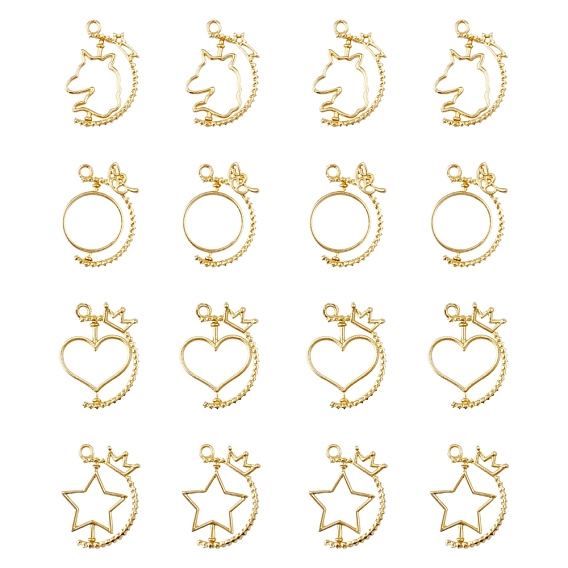 Zinc Alloy Open Back Bezel Pendants, For DIY UV Resin, Epoxy Resin, Pressed Flower Jewelry, Mixed Shapes