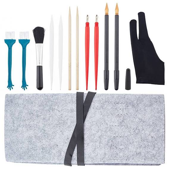 Drawing Tool Kits, including Plastic Brushes & Scraping Pen, Stainless Steel Scraper, Polyester Mitten, Bamboo Stick and Dual Tip Scratching Coloring Pen