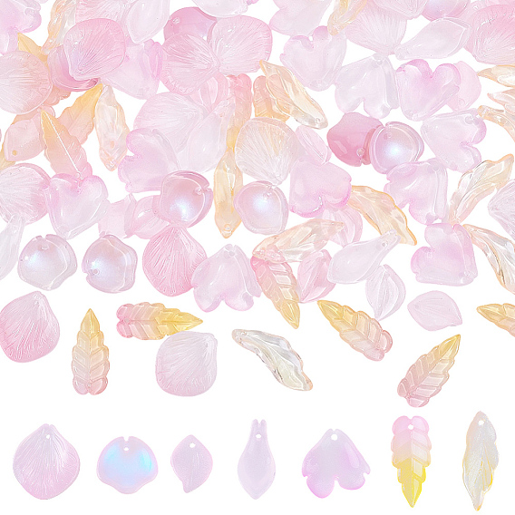 140 шт. 7 стили гальванических стеклянных подвесок, лепесток цветка