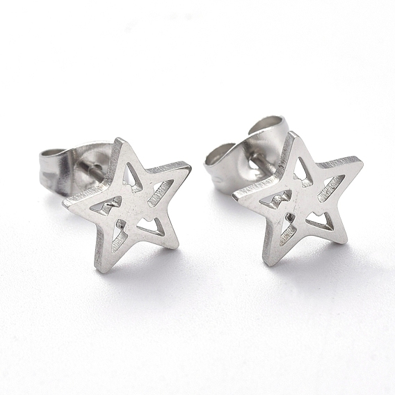 304 Stainless Steel Stud Earrings, Hypoallergenic Earrings, Star