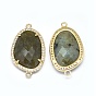 Natural Gemstone Links Connectors, with Brass Findings and Cubic Zirconia, Faceted, Oval, Golden