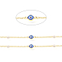 Brass Drawn Elongated Cable Chains, with Round Glass and Evil Eyes Enamel, Long-Lasting Plated, Soldered, with Spool