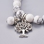 Chakra Jewelry, Natural/Synthetic Gemstone Bracelets, with Metal Tree Pendants