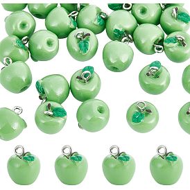 30шт. непрозрачные смоляные подвески, с платиновыми тоновыми железными петлями, яблоко