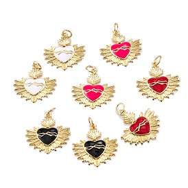 Real 18K Gold Plated Brass Enamel Pendants, with Jump Rings, Long-Lasting Plated, Heart