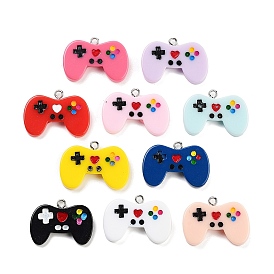 Opaque Resin Pendants, Game Controller Charms with Platinum Tone Iron Loops