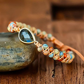 Temperament Natural Shoushan Stone Woven Bracelet Labradorite Flash Stone Water Drop Accessories Adjustable Jewelry