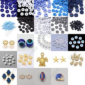 Kits de hallazgos para hacer joyas de bricolaje, incluyendo perlas de arcilla polimérica, Cuentas de aleación, colgantes y eslabones, Abalorios de resina, granos del hematites, Abalorios de acrílico, cuentas de plástico, conectores de enlaces de latón