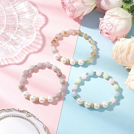 Браслеты из натурального зеленого авантюрина и драгоценных камней с бусинами для женщин, с бусинами из ракушечного жемчуга и фурнитурой из латуни и 304 нержавеющей стали