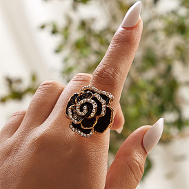 Регулируемые кольца на палец из сплава со стразами для женщин, цветок розы, с эмалью, золотые